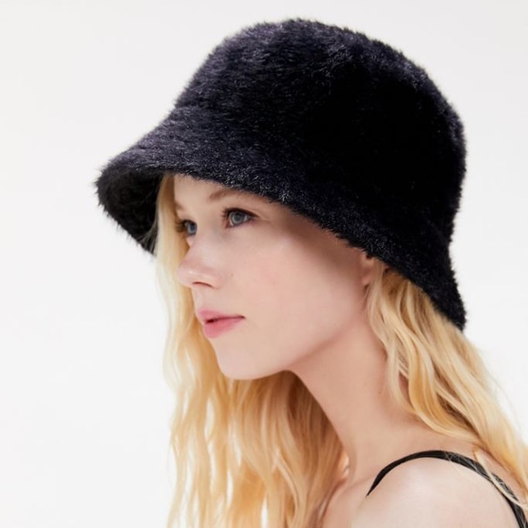 Urban Outfitter Black Fur Bucket Hat 